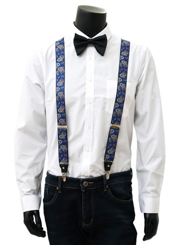 Navy paisley adjustable braces - adjustable,