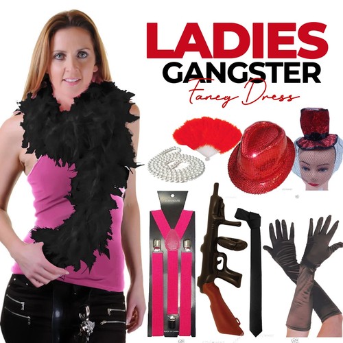Ladies gangster hat tie braces - tie,